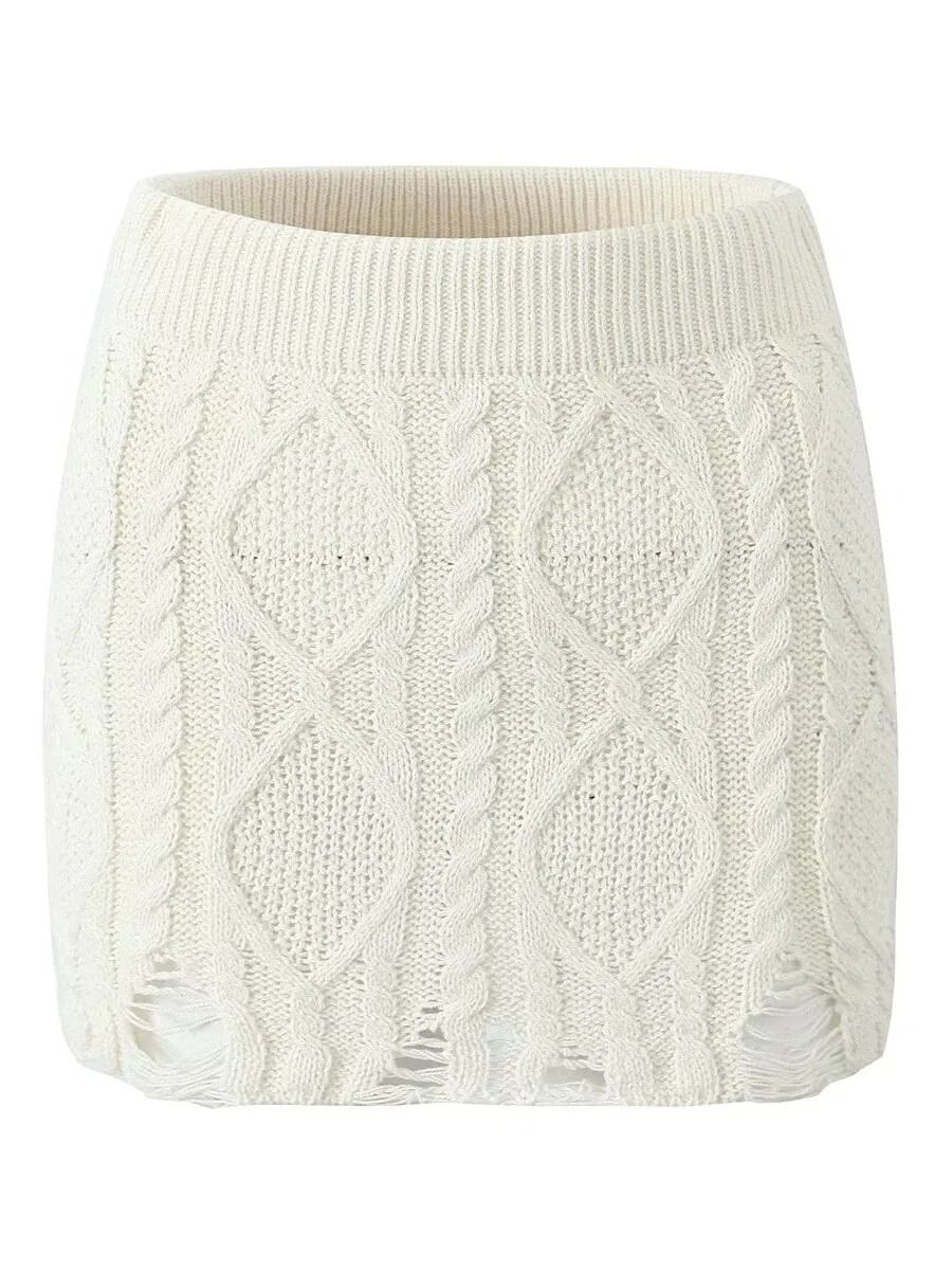 

American Sle High Waist Knitted f Skirt Women's Slim Fit Bodycon Hollow out ort Skirt with Destructed Twist Design