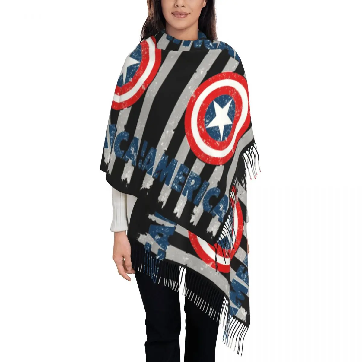 Custom Print Captain America Scarf Women Men Winter Warm Scarves Shawls Wraps