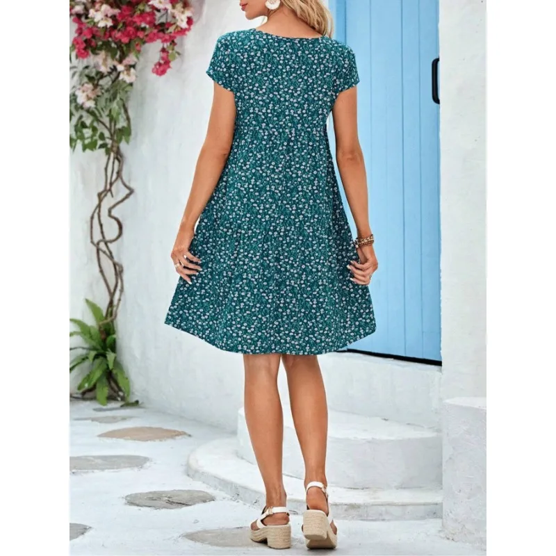 Robe décontractée à manches courtes pour femmes, grande taille, nouvelle mode, adaptée aux déplacements quotidiens, col de jardin imprimé complet du corps