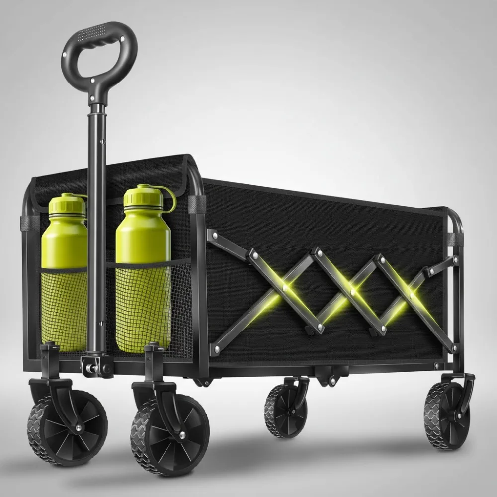 

Foldable Utility Wagon Cart with Wheels, 360lbs Capacity, All-Terrain for Camping Sports Garden Outdoor