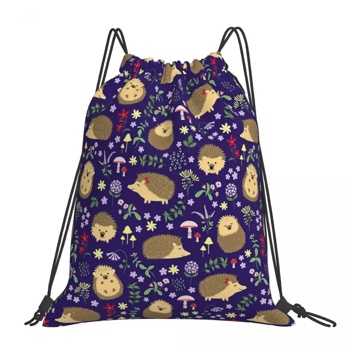 Hedgehogs In A Magical Purple Forest Backpack Portable Drawstring Bags Drawstring Bundle Pocket Sports Bag For Travel Students