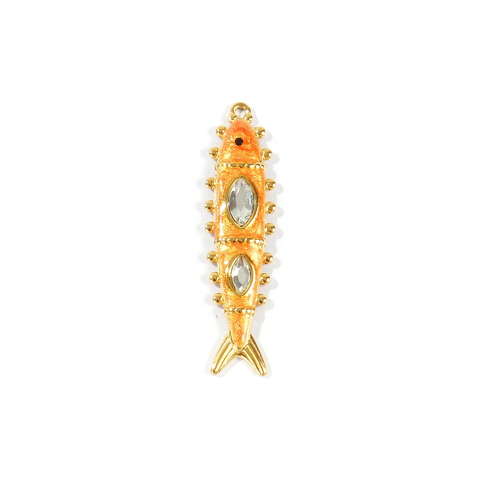 2 Stück Meeresfisch-Anhänger, 18K vergoldet, perlmuttartig, mit klaren Strasssteinen, aus 304 Edelstahl, für DIY-Halsketten-Schmuck, Großhandel – Detail 2