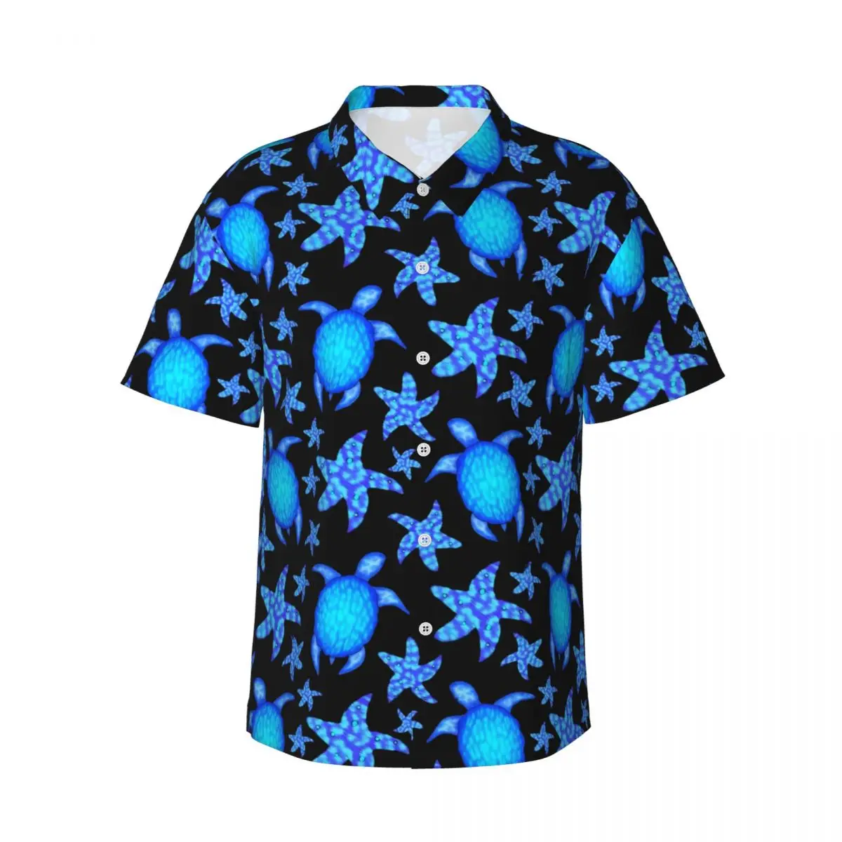 Blauwe Schildpadden Strand Shirt Zeester Print Hawaiiaanse Casual Shirts Mannen Retro Blouses Korte Mouw Koreaanse Mode Custom DIY Tops