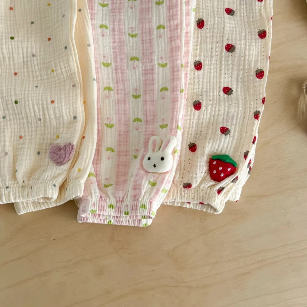 Strawberry Print Toddler Autumn Girl Pants Elastic Waist Apricot Casual Long Trousers Kids Pants
