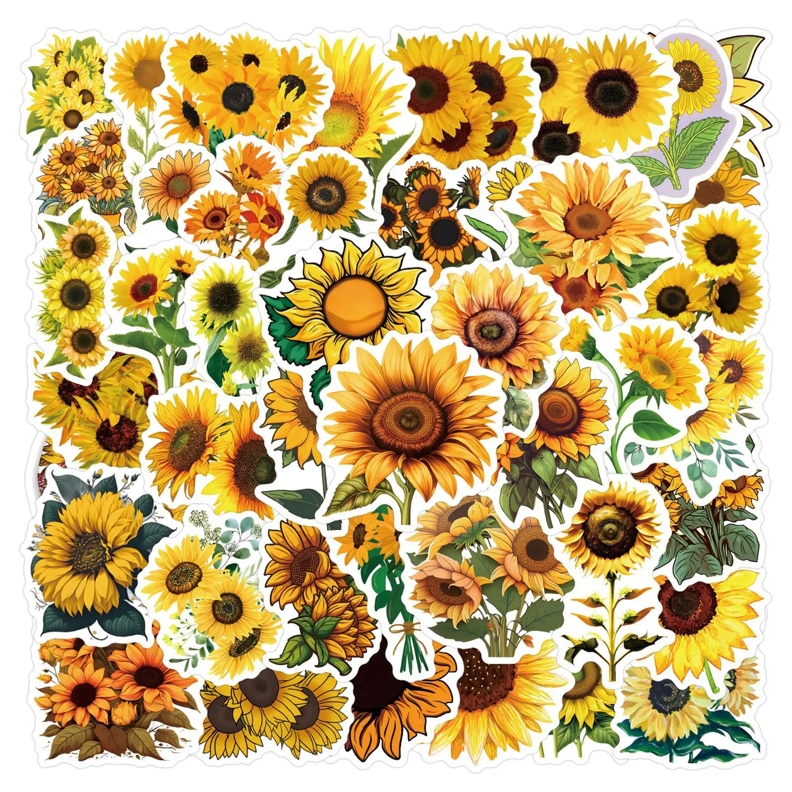 55 Stück Sonnenblumen-Graffiti-Aufkleber, niedliche, kreative, exquisite Muster für DIY-Laptop-Scrapbook-Dekoration, Kunstbedarf für Studenten