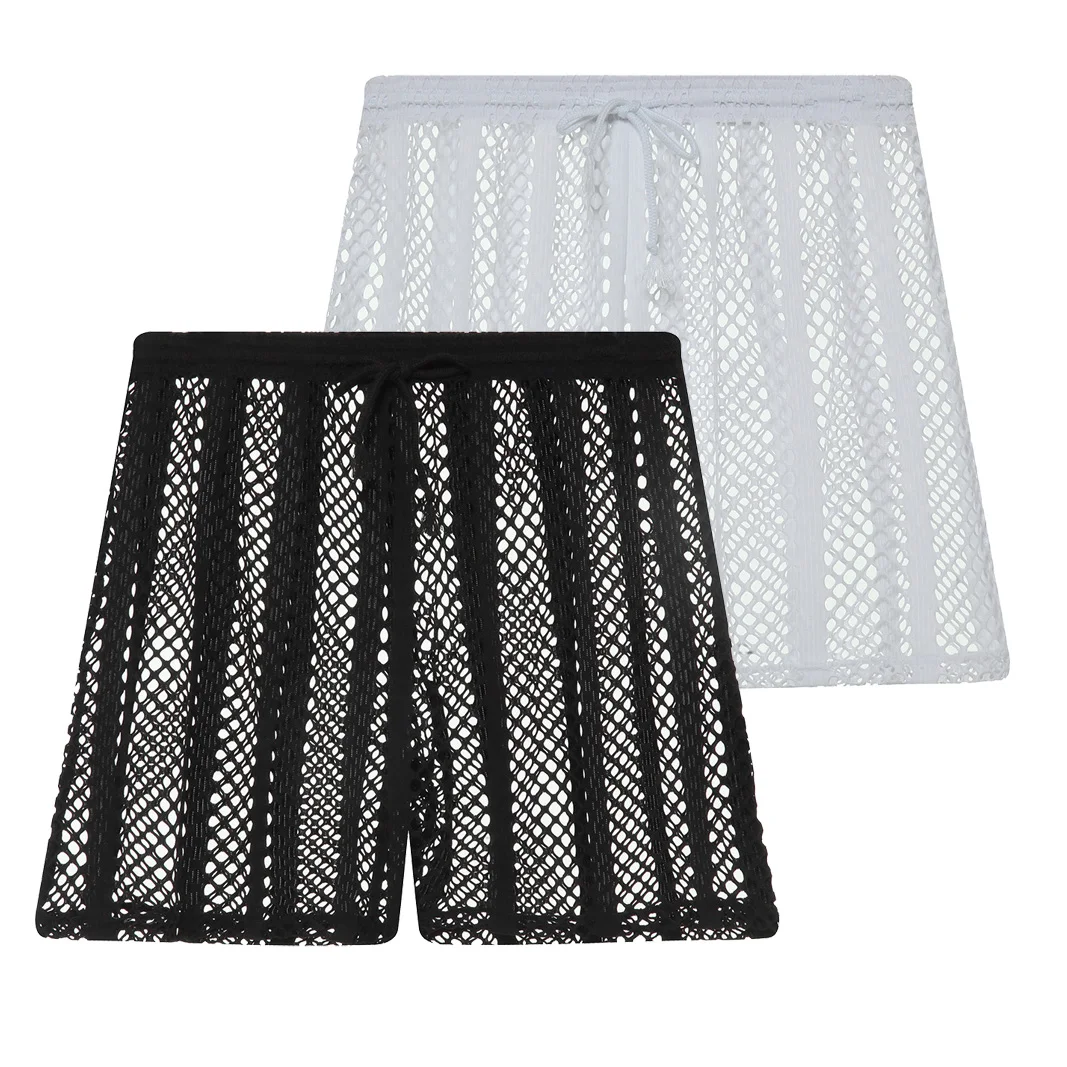 2 adet/paket Mesh seksi iç çamaşırı erkekler boksörler Fishnet pijama Hollow iç çamaşırı uzun bacak Boxershorts See Through külot