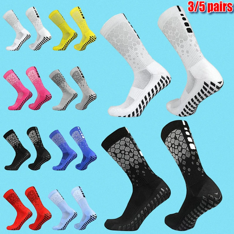 3/5 Pairs Men Women High Quality Football Socks Honeycomb Graphics Breathable Sports Arrow Silicone Anti Slip Grip Soccer Socks