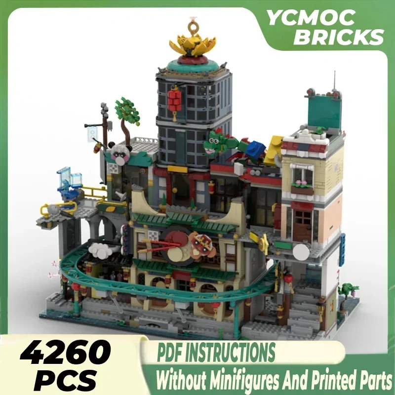 

Технические Moc Bricks, модель с видом на улицу, город фонарей, модульные строительные блоки, подарки, игрушки для детей, наборы «сделай сам», сборка