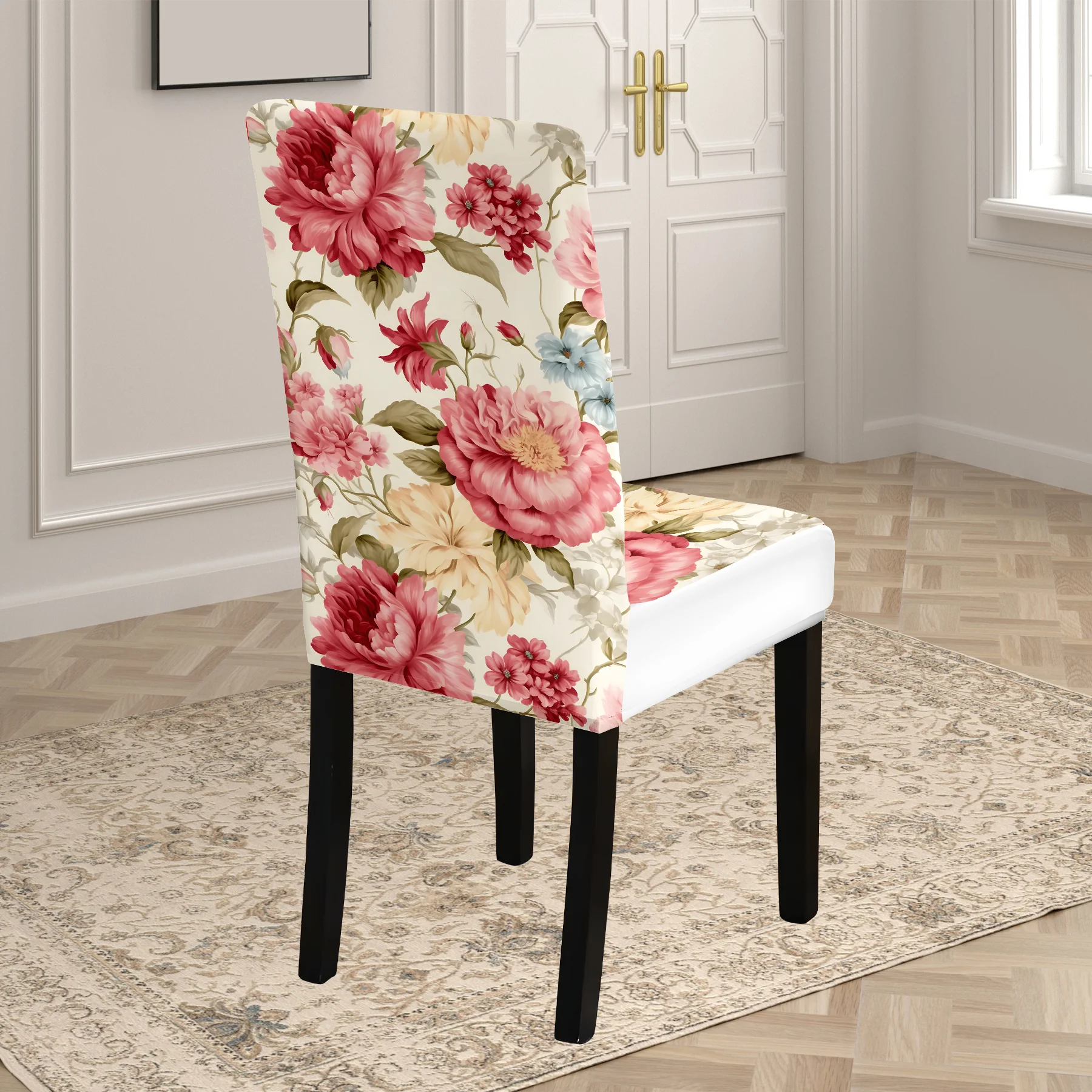 2026 New Elastic Full - Coverage Chair Cover, Summer Outdoor & Indoor Use, with Fresh Peony Floral Print,