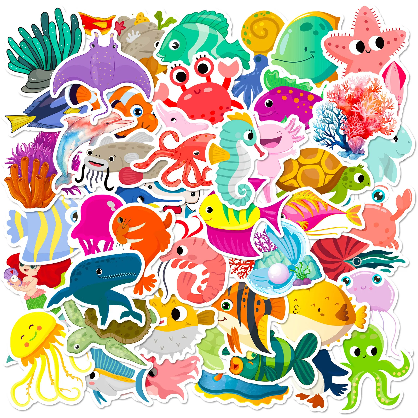 Marine Life Aquariums - 50Pcs Marine Life Stickers Aquarium Cartoon