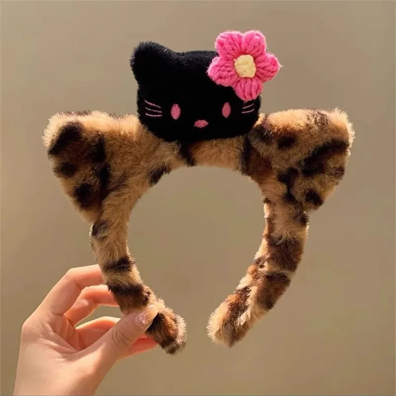 Novo bonito dos desenhos animados olá kitty gato outono e inverno de pelúcia bandana feminina lavagem rosto bandana hairpin acessórios para o cabelo