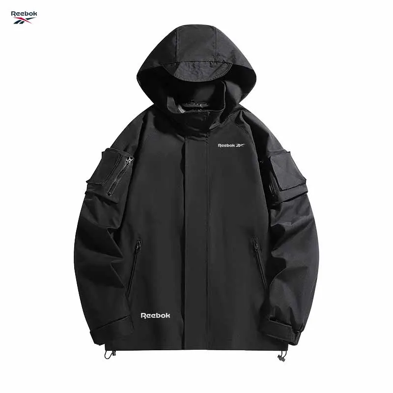 Reebok logo hooded zipper jacket - Waterproof mountain biking coat - Men's and women's outdoor sports clothing - Lightweight and - view 5
