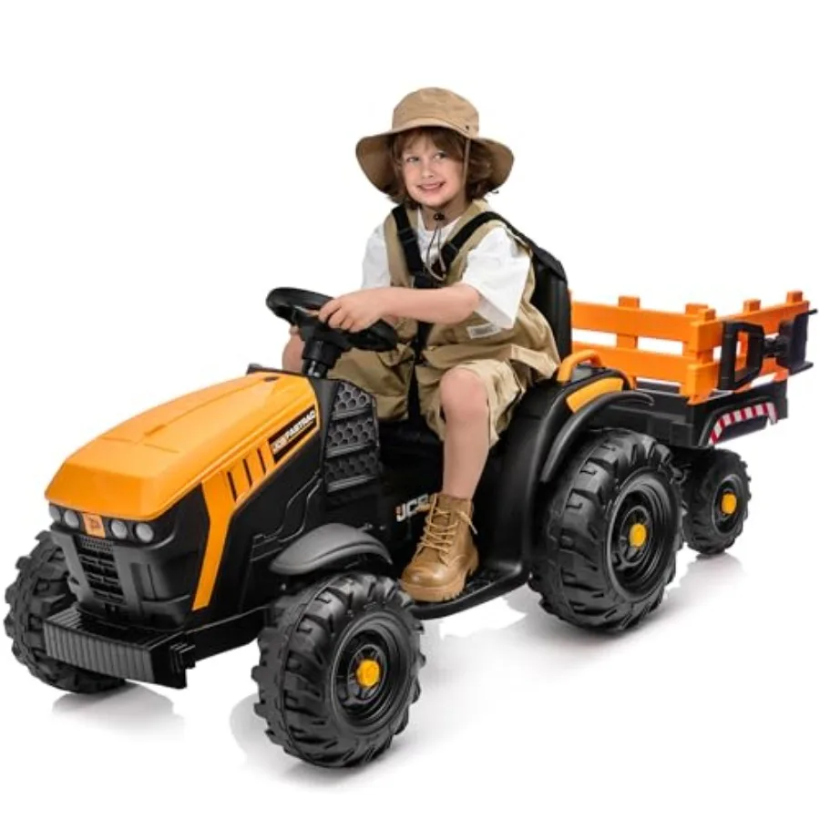 Licensed JCB 24V Tractor Ride on Car for outdoor play, ABS plastic body, yellow color, dual 200W motors and remote control