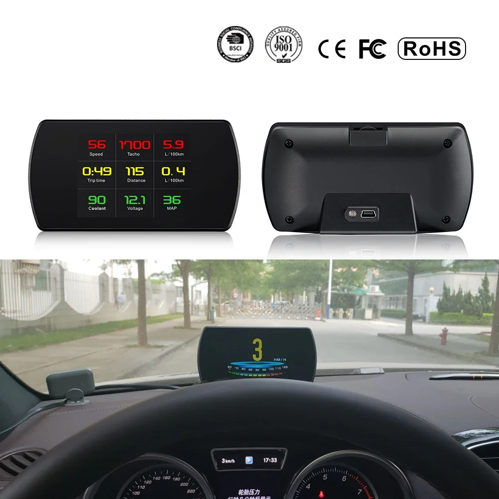 On-board Automobile OBD HUD GPS Speedometer RPM Speed Digital with Buzz Alarm Driving Fatigue Windshield Projector