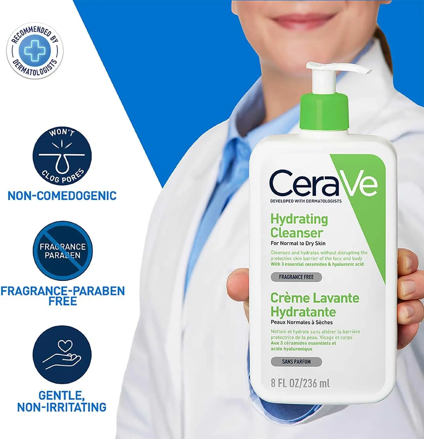 CeraVe Hydrating Cleanser 236ml Multi‑use Gentle Wash for Normal‑Dry Face & Body, Fragrance‑Free