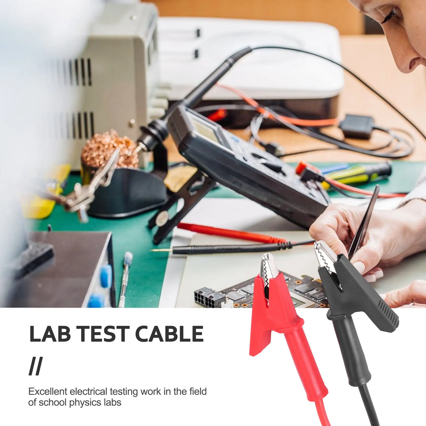 Par de cables de prueba con conector Banana a pinza de cocodrilo, Cable de prueba de laboratorio con conector Banana resistente de 1M de largo para multímetro