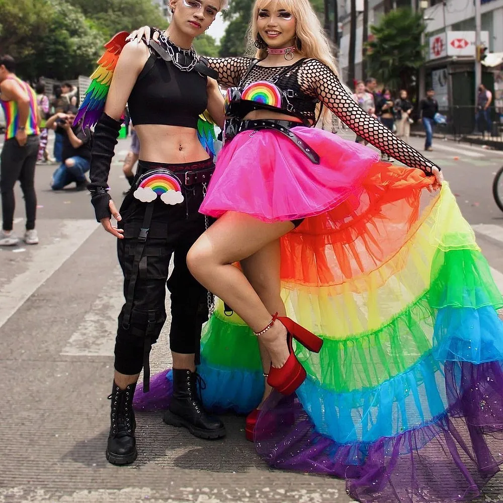 

Красочные радужные высокие низкие женские юбки, рождественская одежда, вечерняя юбка-пачка, вечерняя одежда