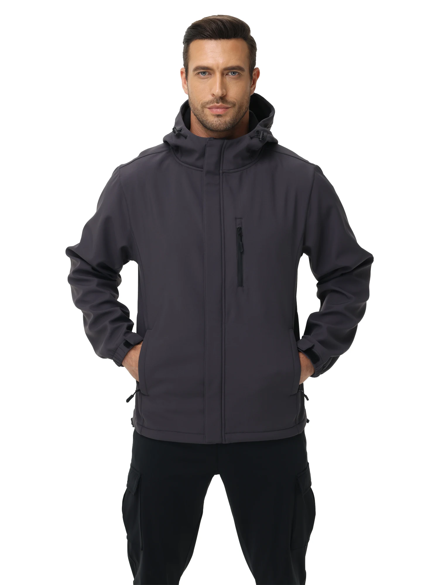 

Men Winter Fleece Outdoor Windproof Hooded Jacket Solid Zipper Waterproof Warm Classic Casual Male Coat