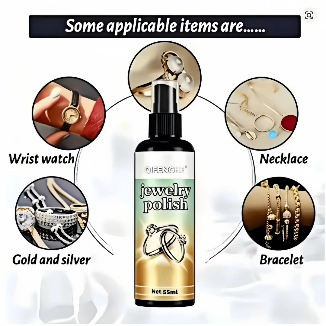 QIFENGHE 100ml Jewelry Polish Cleaner Spray, Tarnish Remover for Gold Silver, Diamond & Gemstone Jewelry, Quick Shine Restorer