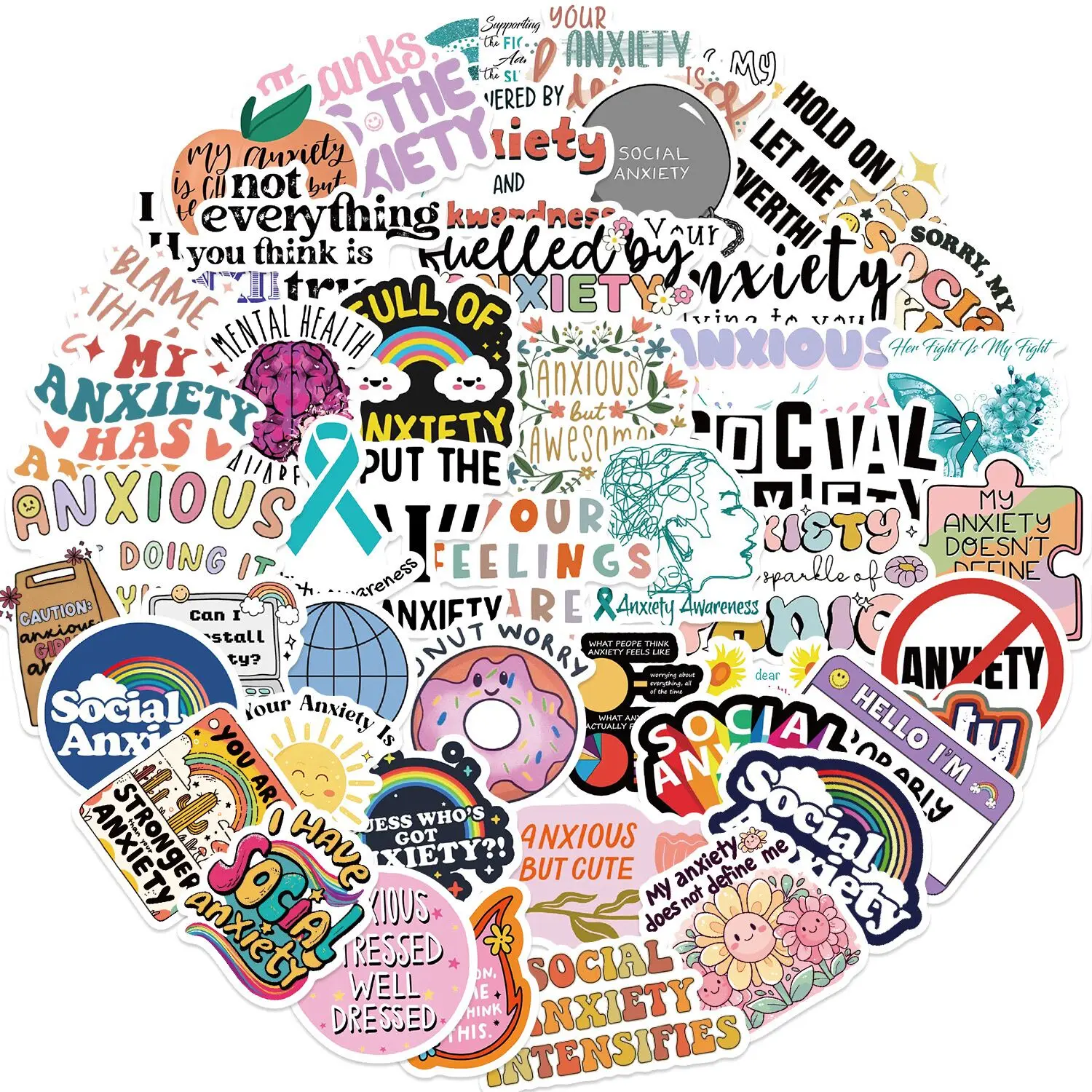 10/50PCS Cute Social Anxiety Sensory Mental Health Graffiti Stickers DIY Water Bottle Laptop Luggage Skateboard Fridge Sticker