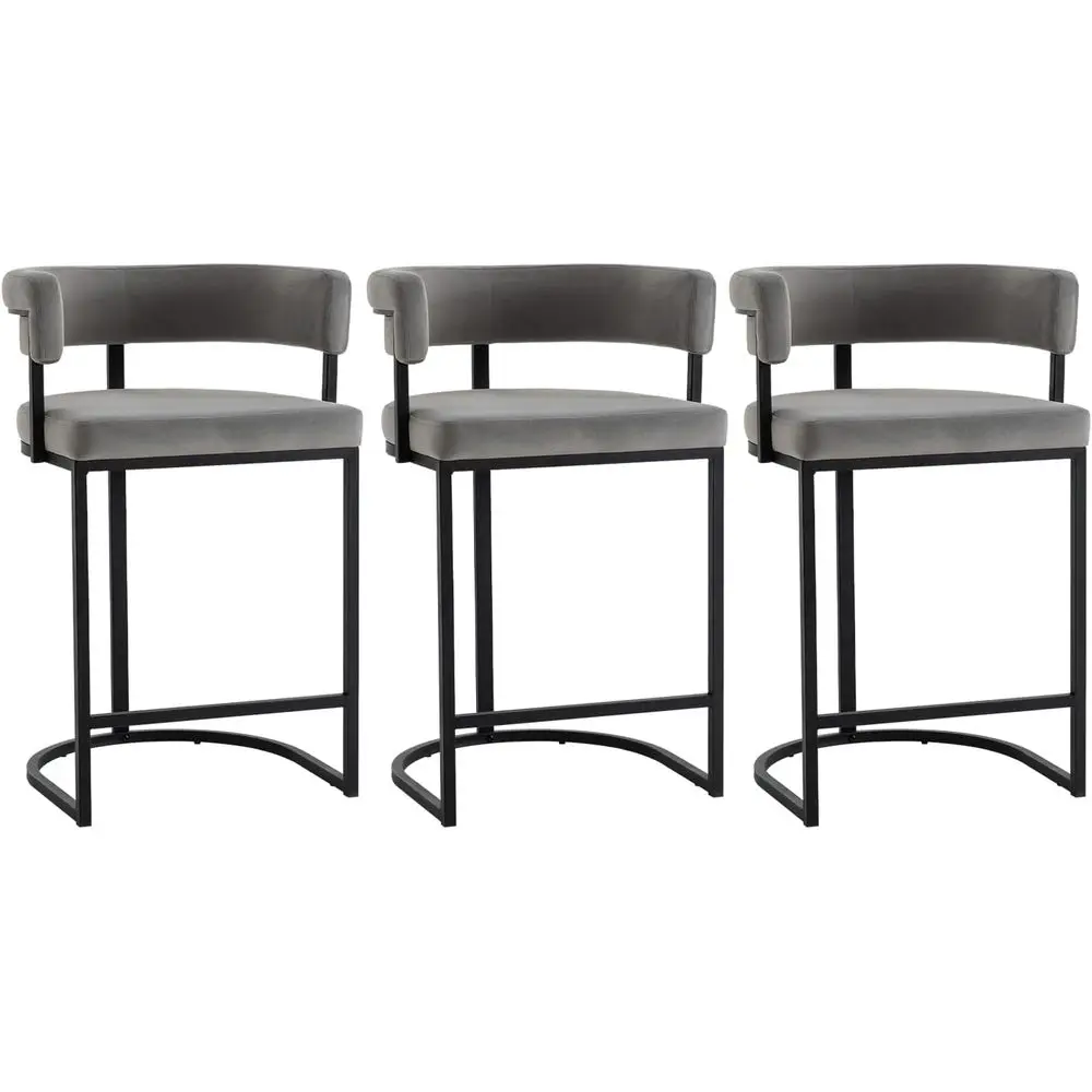 

Набор из 3-х барных стульев из велюра, 26 дюймов, с удобной спинкой и подлокотниками, серые, с обивкой, для кухонного острова