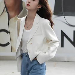 Gidyq Women Suit Coat Casual All Match Female Cropped Tops Y2K Korean Fashion Big Button Loose Long Sleeve Coats Autumn New