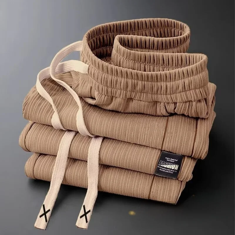 

Men's Summer Sport Pants Ice Silk Wide Leg Elastic Waist Casual Trousers Youth Faion Low Waist Long Straight Tube Pants