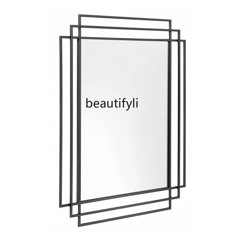 European simple wall decoration American wrought iron wall hanging mirror, entrance bathroom vanity mirror