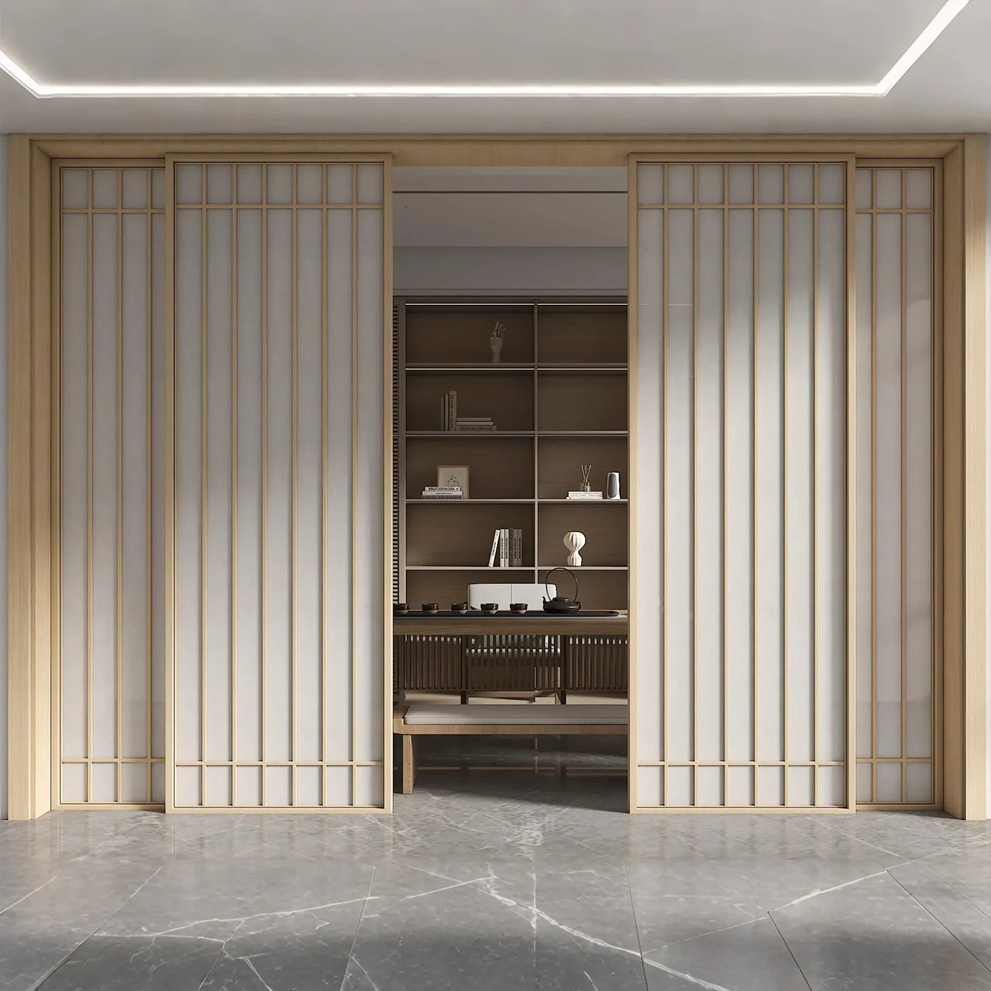 أبواب منزلقة شبكية مخصصة بنمط الخشب الطبيعي، أبواب غرفة على الطراز الياباني، أبواب منزلقة من حصير التاتامي، أبواب قابلة للطي، أبواب منزلقة من الخشب الصلب