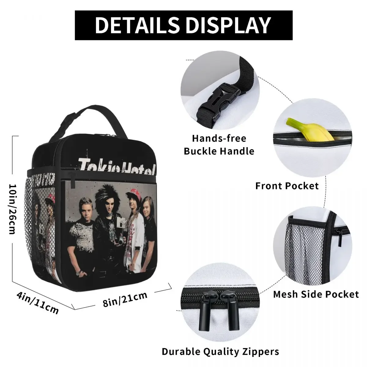 Insulated Lunch Box Tokio Hotel Group Music Merch Bill Kaulitz Food Box Causal Thermal Cooler Bento Box For School