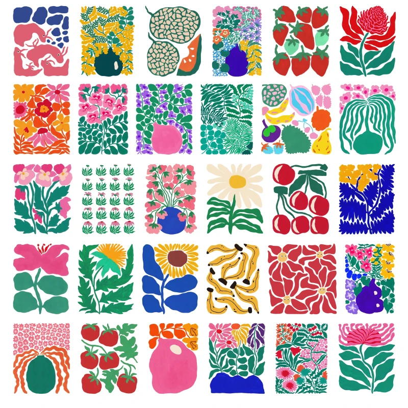 36 Styles Fashion Flower and Plant Heat Transfer Stickers for T-Shirt Bags DIY Decoration Iron Washable Simple Illustration Prin
