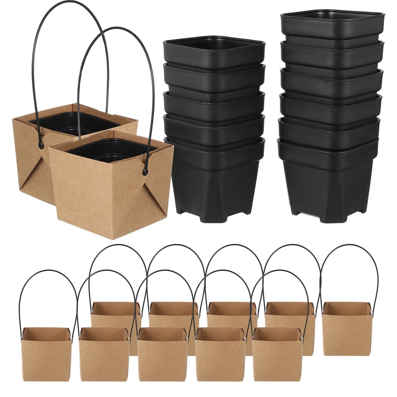 12Sets Small Succulent Pots with Kraft Paper Wraps Mini Planters for Indoor Plants Easy Placement on Shelves Windowsills