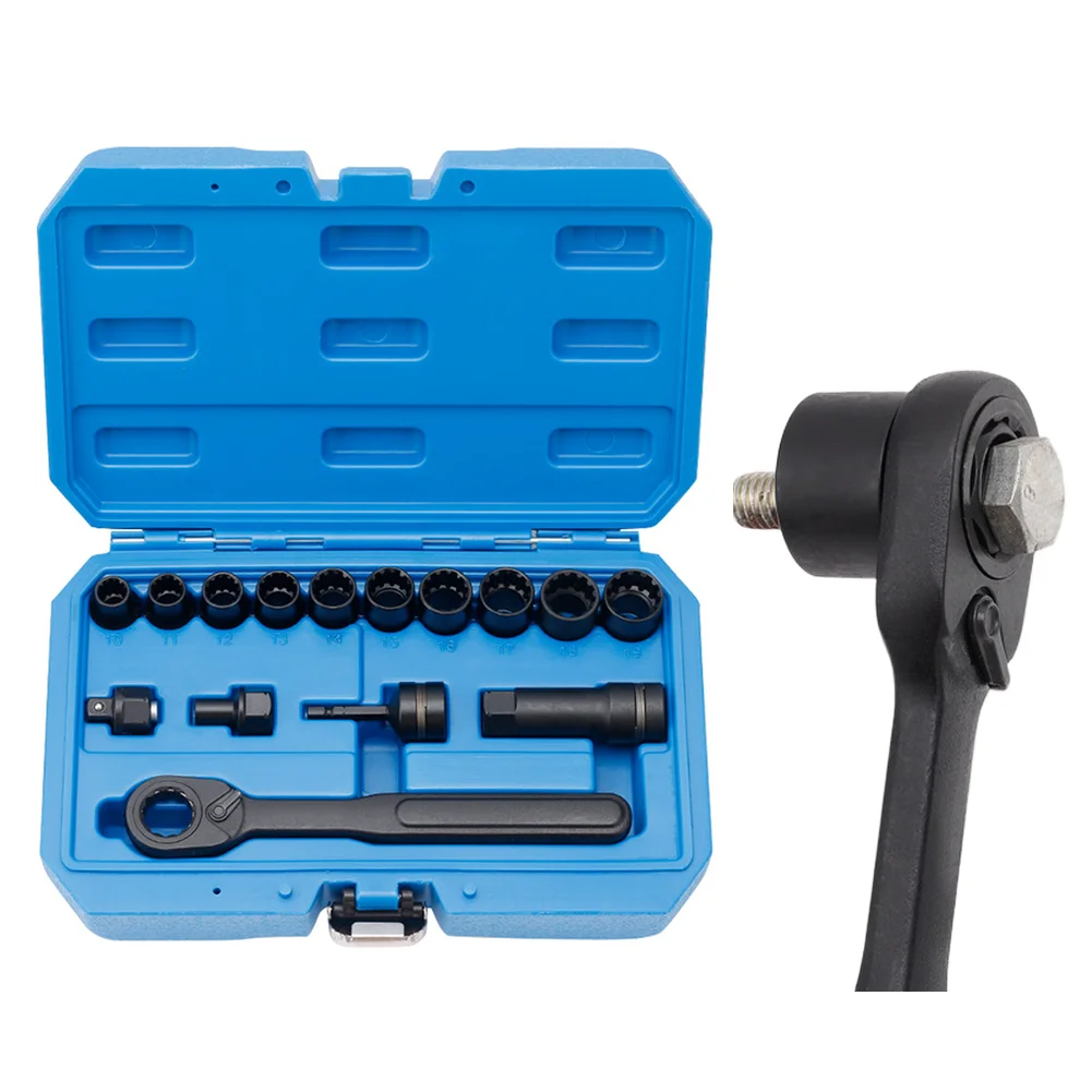 

15PCS Socket Ratchet Wrench Set Hexagonal And 12 Point Plum Blossom Teeth For Automotive Repair Home Maintenance Mechanical Use