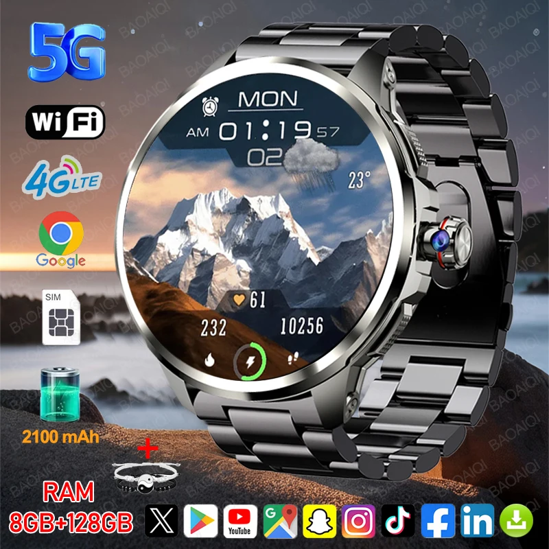 

5G Full Network 4G Smart Watch 720*720 1.95 inch Big Screen HD Video Call 8GB+128GB RAM Smartwatch Google Play WIFI GPS Sim Card