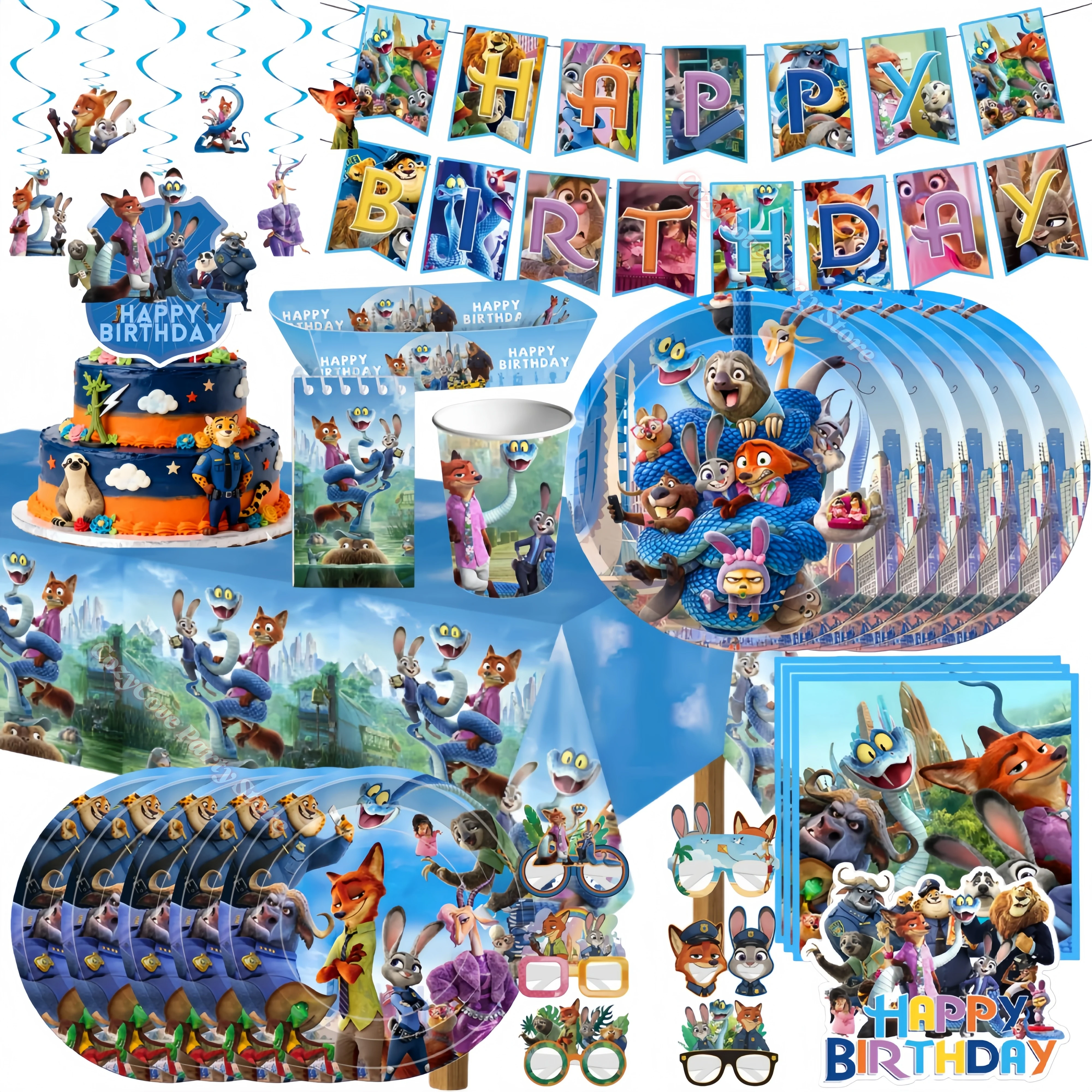 Nouvel ensemble de décoration pour fête d'anniversaire Zootopiaa : gobelets, assiettes, serviettes, bracelets, autocollants, ballons pour cadeaux de fête d'enfants, cadeaux de baby shower