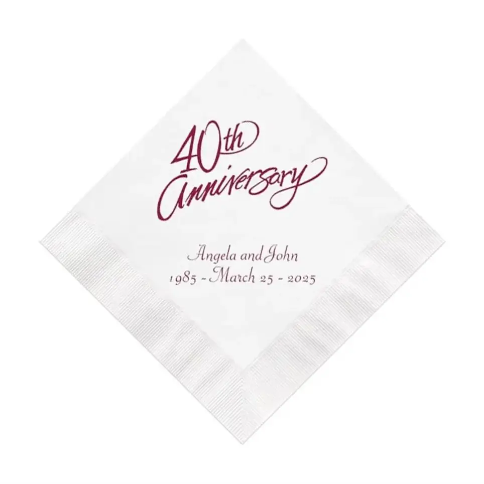 

Custom Scripty 40th Wedding Anniversary Napkins Personalized (Set of 100) Fortieth Party Supplies