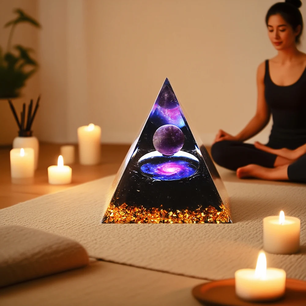 Amethyst Nebula Pyramid, Handmade Resin Decoration, Suitable for Home/energy Healing Exercises, Meditation, and Spiritual Gifts