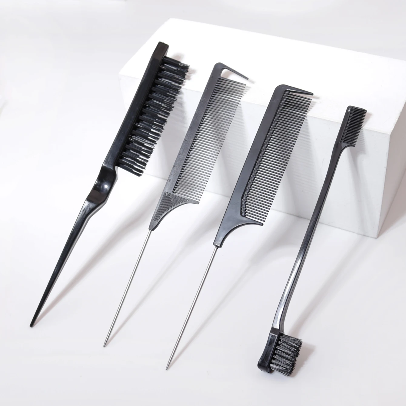 Hairstyle comb styling set of 4pc, mouse tail comb edge brush, used for brushing, and cutting hair，Special for real hair wigs