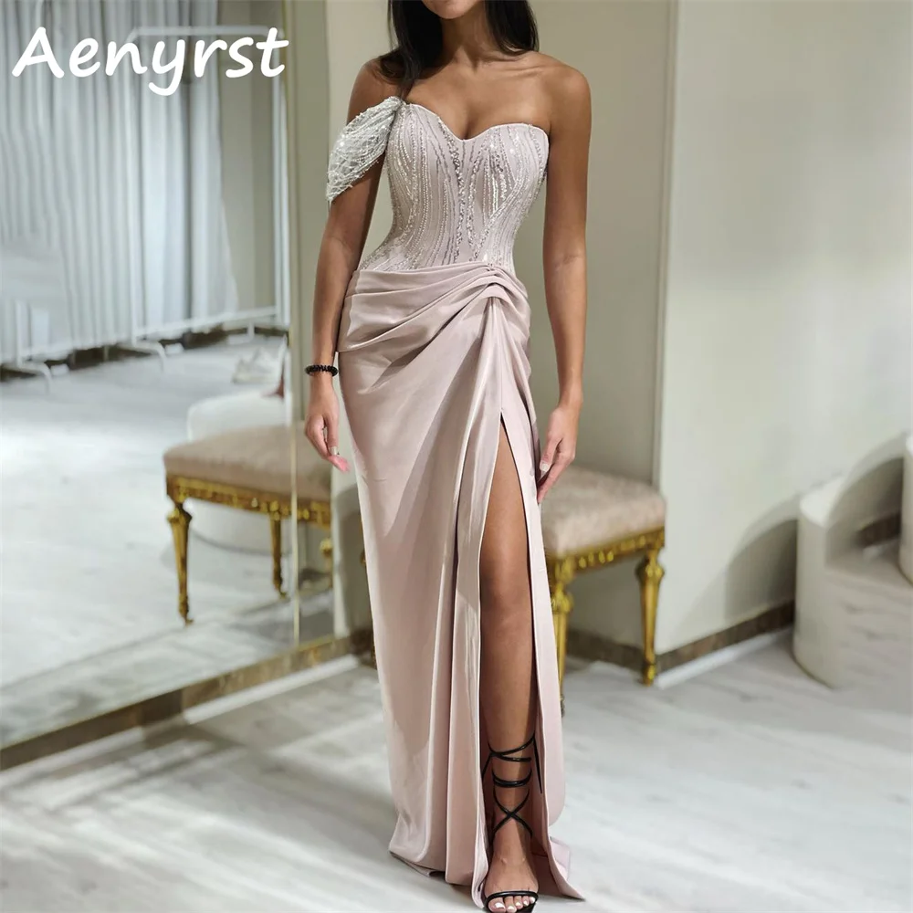 

Aenryst Sweetheart One Shoulder Mermaid Evening Dresses Satin Side Split Prom Dress For Women Floor Length Formal Occasion Gowns