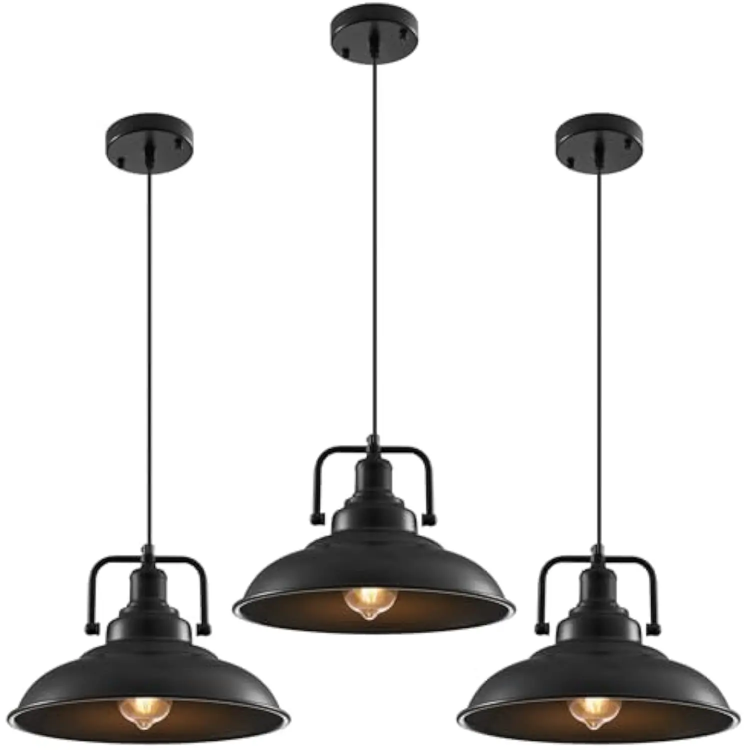 

Black Pendant Light fixtures 12.5 inches 3 Packs,Matte Pendant Lights Kitchen Island,Industrial Pendant Light,Vintage Farmhouse
