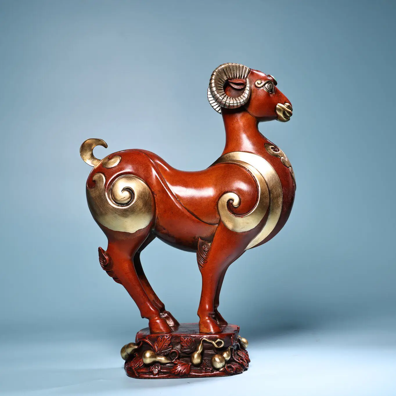 Vintage Chinese Copper High Relief Gilt Ram Figurine Heavy Patina Vivid Craft