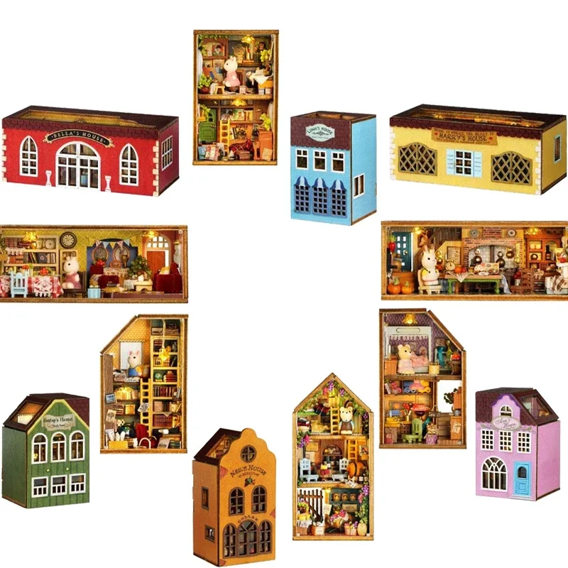 Animation Cartoon DIY House Building Block Town Street View Collapsible Mini House Model Scene Toy Birthday Gift Peripheral