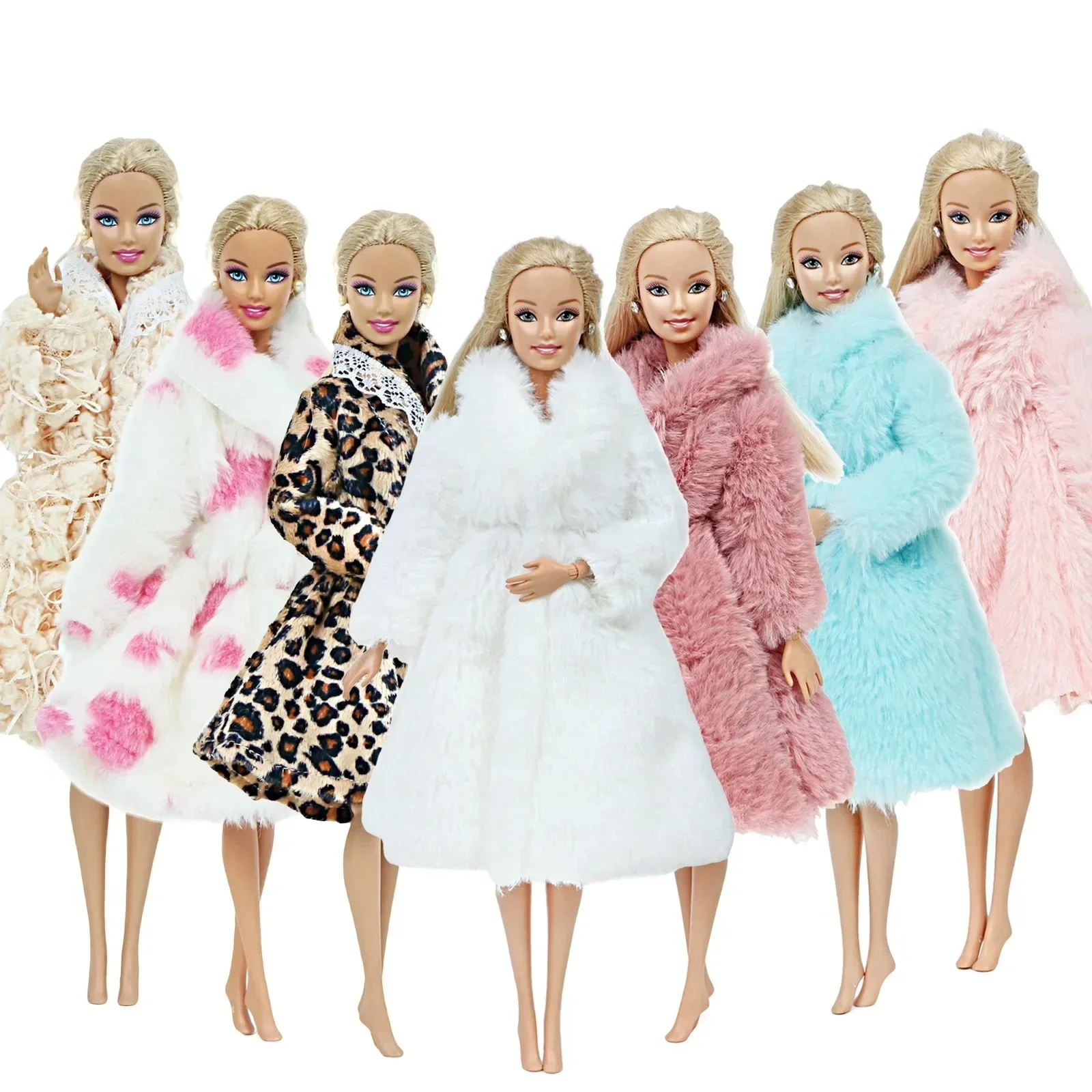 Multicolor 1 Set Long Sleeve Soft Fur Coat Tops Dress Winter Warm Casual Wear Accessories Clothes for Barbie Doll Kids Toy