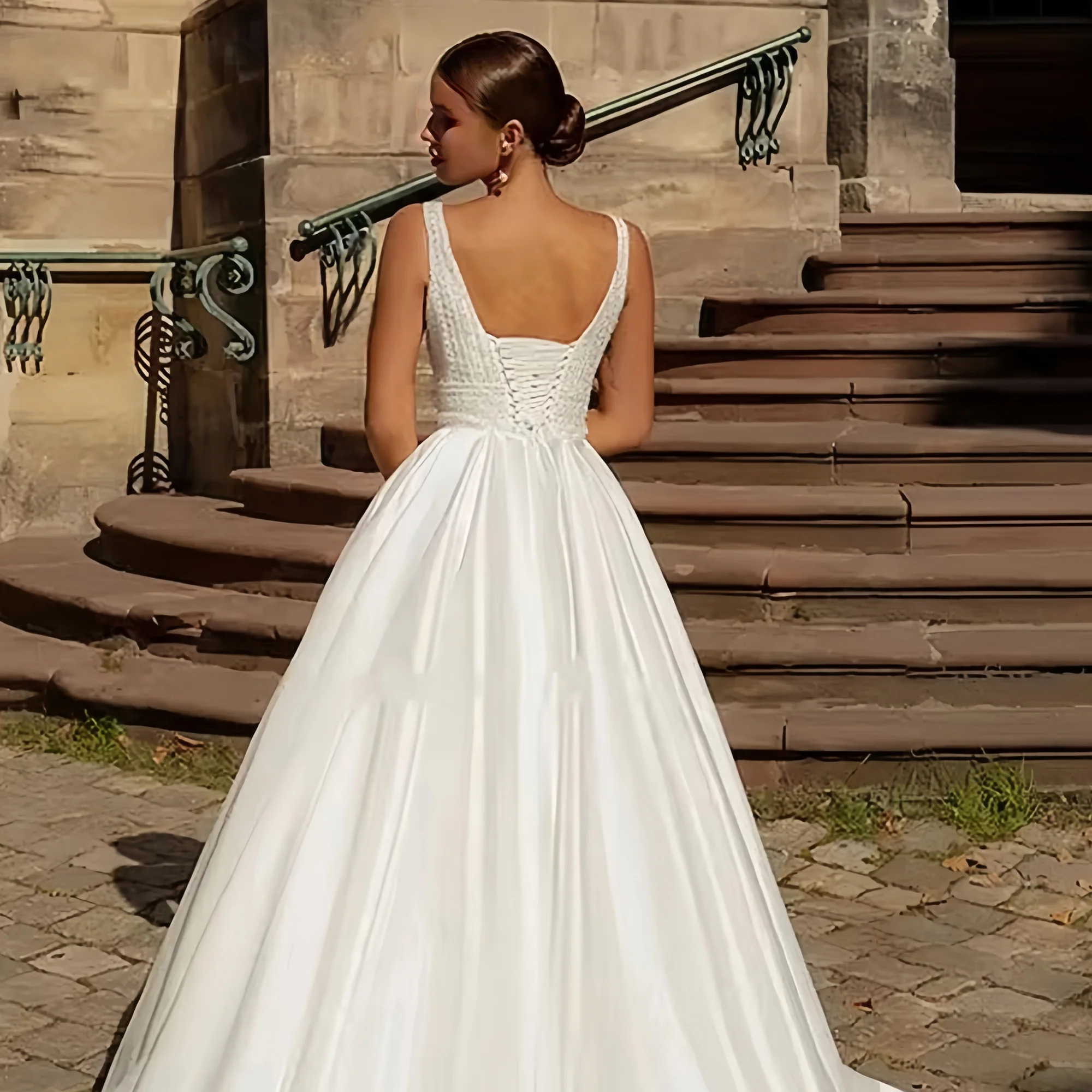 JEHETH Abiti da sposa eleganti con scollo a V senza maniche Tulle sexy A-Line Abiti da sposa Ball Mopping Lunghezza Abiti da sposa Personalizzati JEHETH elegante maniche a scollo a V abiti da sposa sexy tullo A-linea a