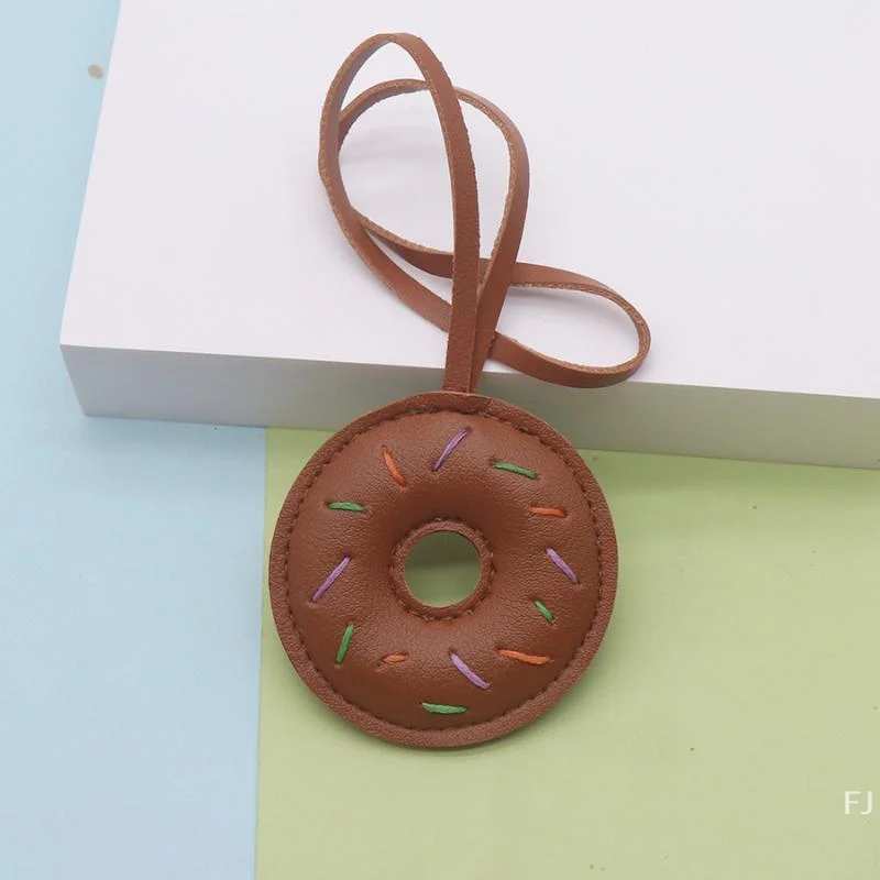 [YU]Macaron Color Donut PU Leather Keychain Hand Stitched Sprinkle Donut Bag Pendant For Girls Backpack Handbag Decor Gift