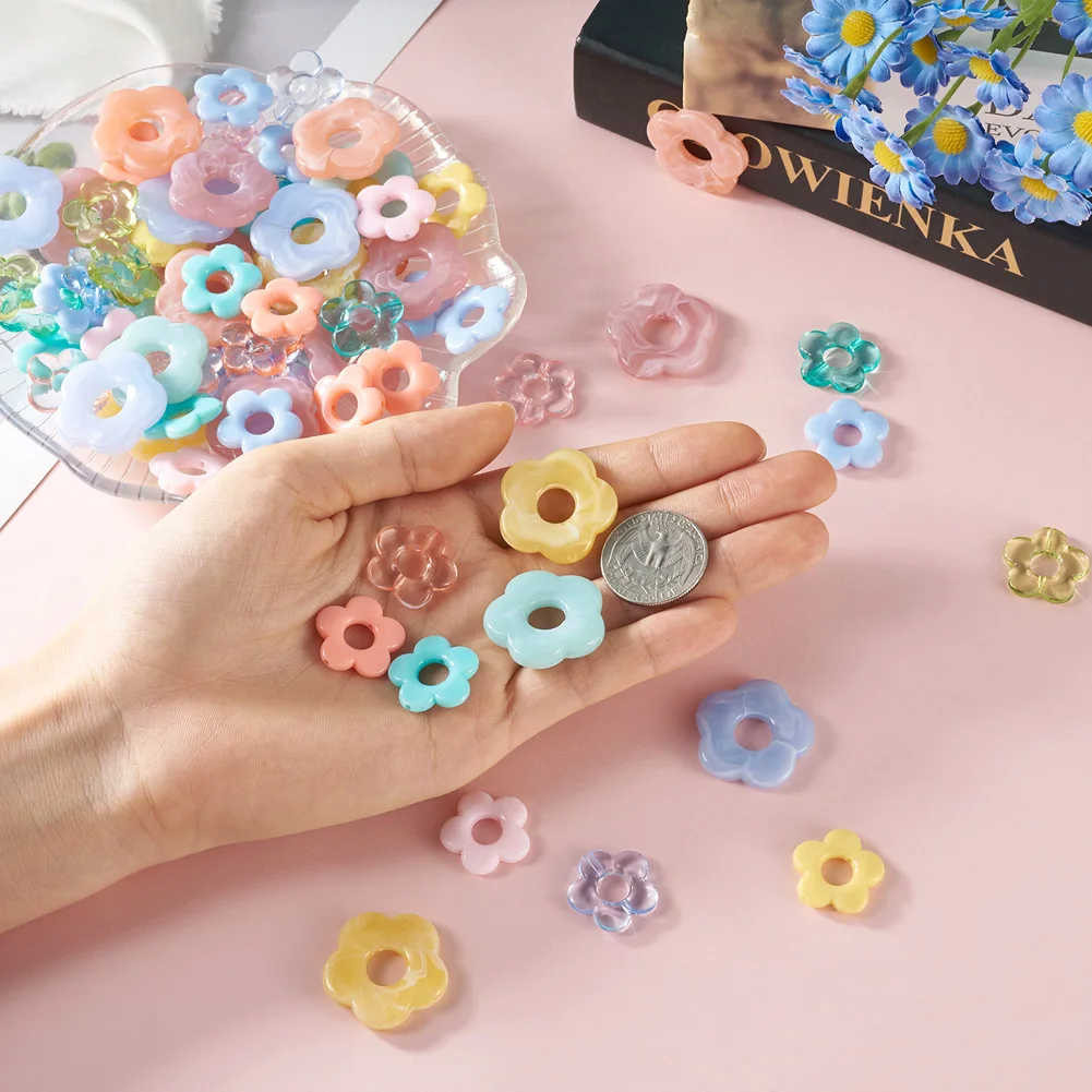 120Pcs Flower Acrylic Bead Frames Loose Spacer Beads Mixed Color for Jewelry DIY Earring Bracelet Necklace Accessories