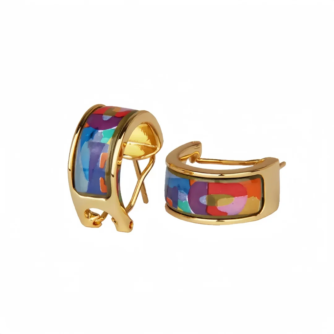 New Cloisonne Charms Stud Earrings for Women Enamel Love Letter Pattern Gilded Ear Clip Fine Choice Jewelry Lover's Gift