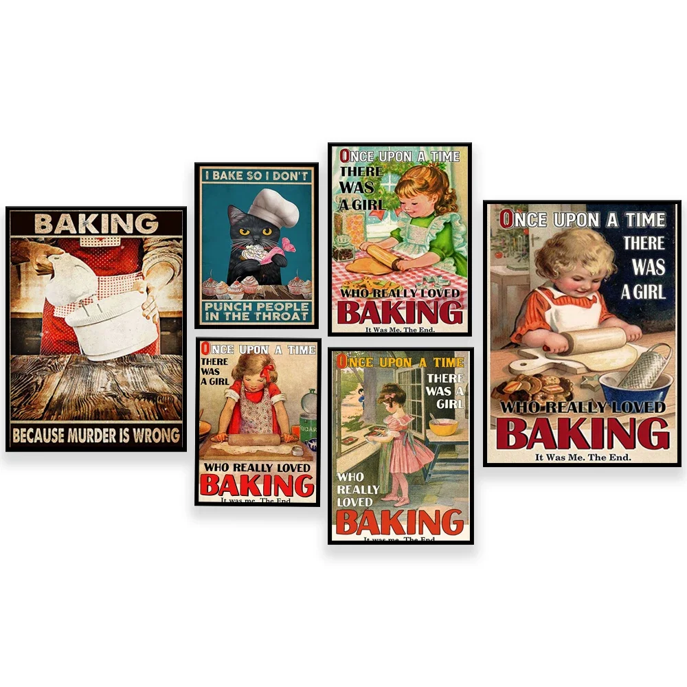 Póster de Kitty Cookies You Need We Knead Em Cat, una vez una chica amada horneado, decoración de panadería, cartel para hornear, regalo para panadero