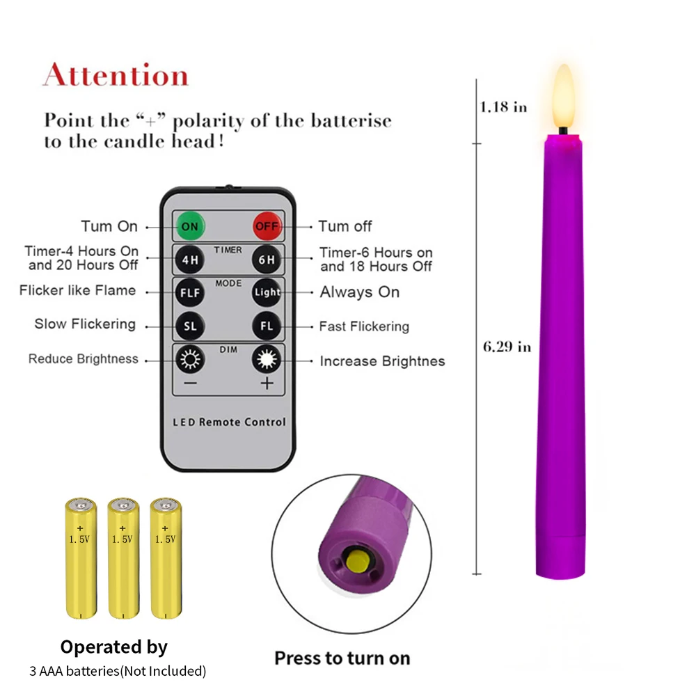 Migające bezpłomieniowe świece LED, zasilanie bateryjne z timerem, zdalne miganie, długi świecznik elektroniczny, wystrój domu, wesele