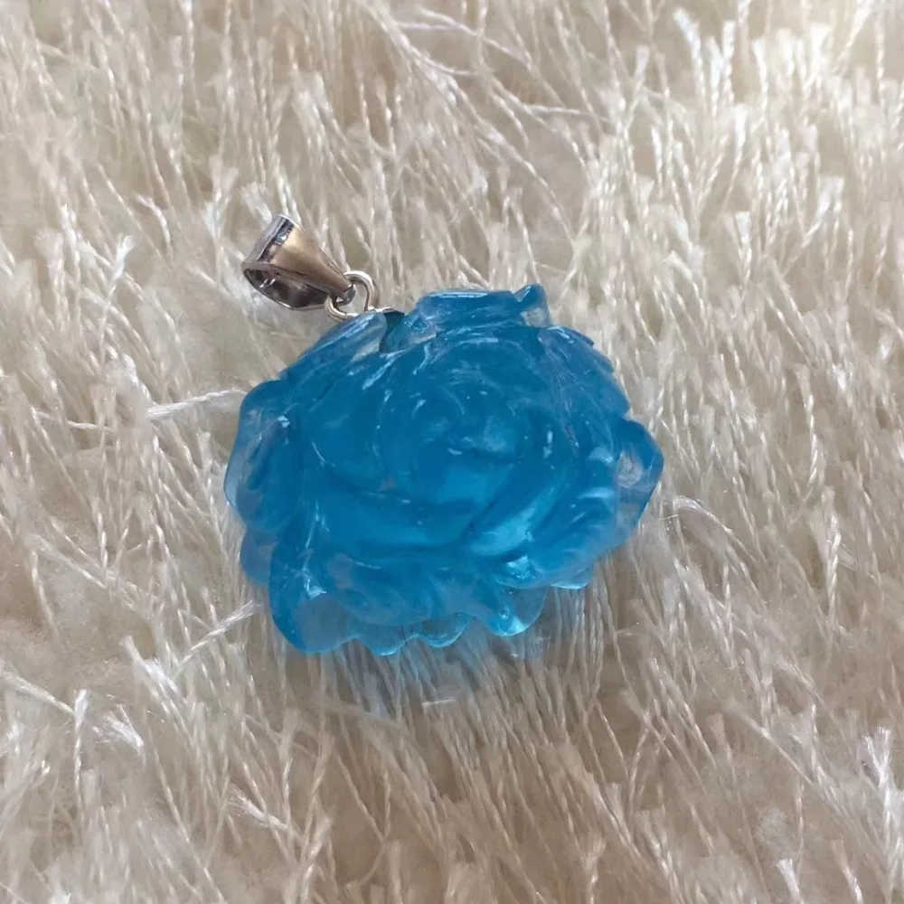 

Natural Blue Aquamarine Flower Pendant 20x18x12mm Fashion Women Clear Love Aquamarine Blue Rare 925 Silver Necklace AAAAA